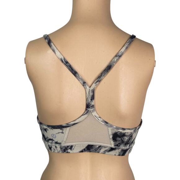 Lululemon Flow Y Nulu IV Beige Black Tie Dye Abstract Mesh Back Sports Bra SZ 4 - Picture 5 of 7